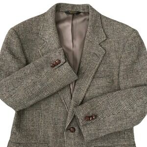 Harris Tweed Herringbone Sport Coat 40S Brown Scottish Wool Handwoven Blazer USA